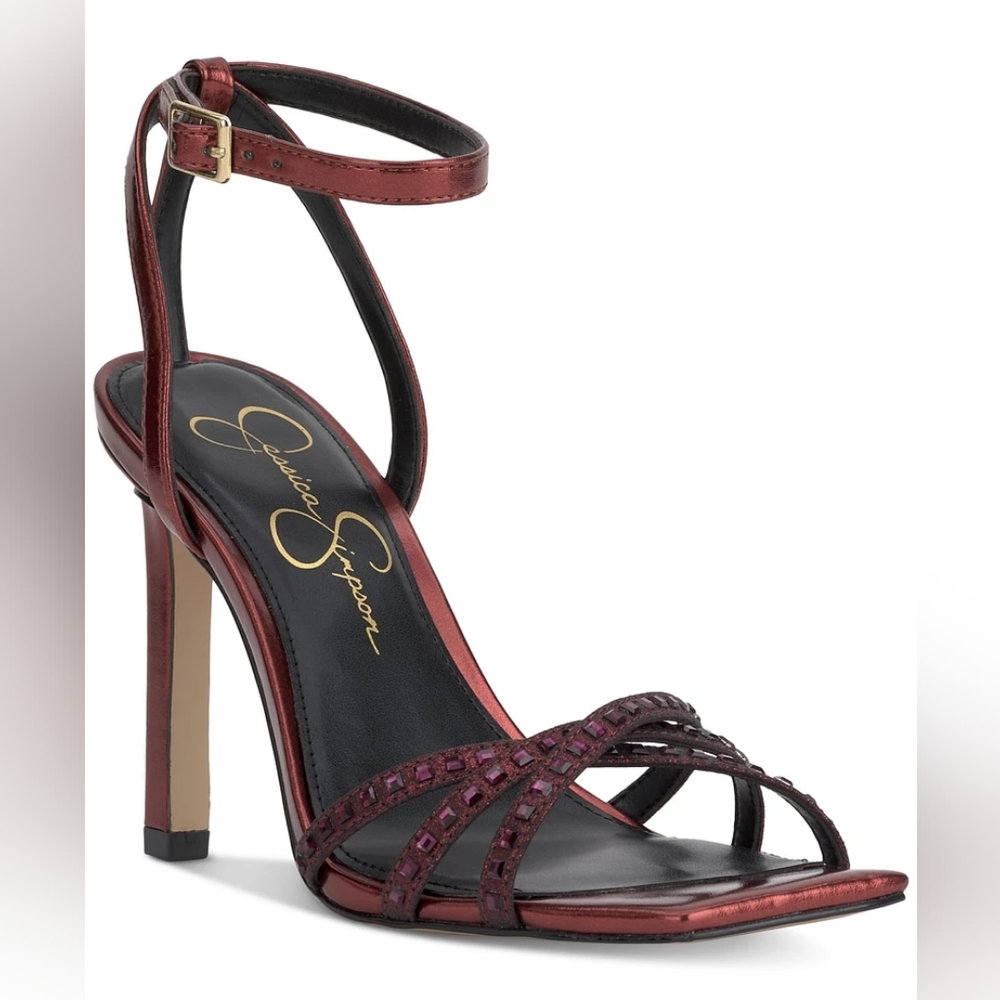 NWOT Jessica Simpson Womens Leonah Slip On Stiletto Ankle Strap Oxblood‎ Size 6